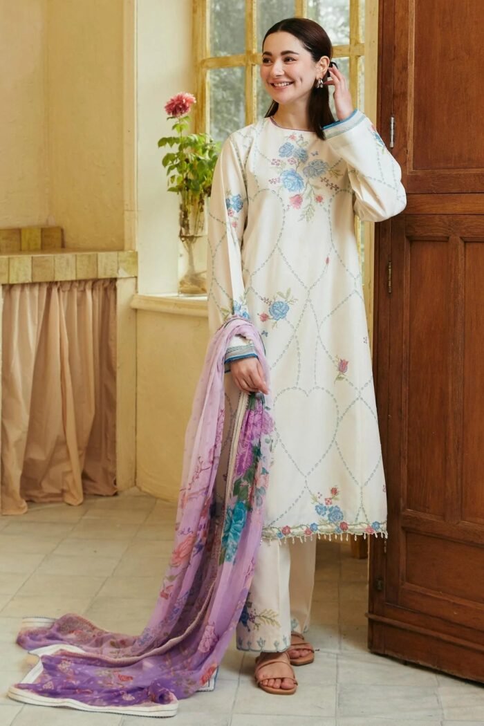 ZARA SHAHJAHAN 3PC Lawn Chikankari Embroidered Shirt With Printed Dupatta-431 - Image 2