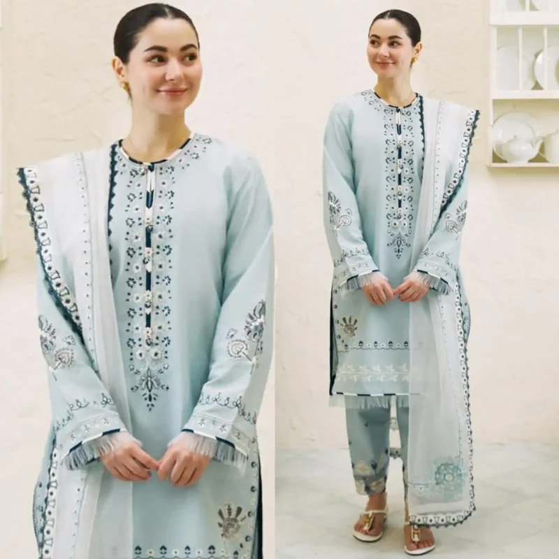 Shop with Namra is offering ZARA SHAHJAHAN 3PC Lawn Embroidered Shirt With Organza Embroidered Dupatta 369 1 in latest clothing collection 2024