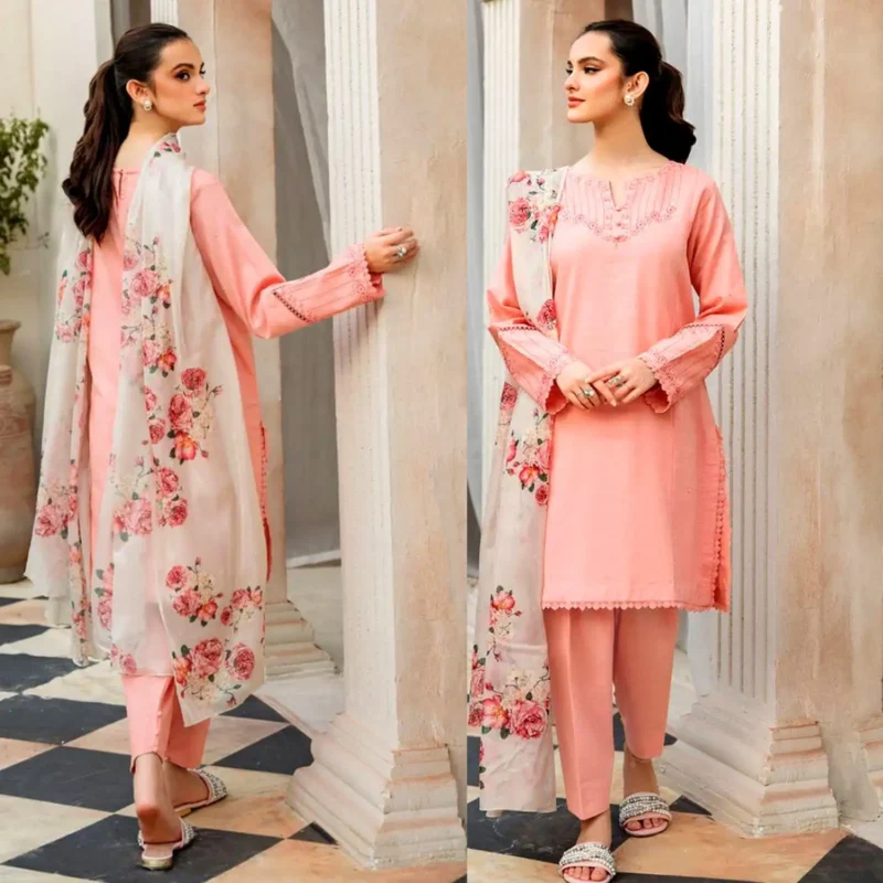 Shop with Namra is offering ZIVA 3PC LAWN EMBROIDERED SHIRT WITH PRINTED DUPATTA 333 1 in latest clothing collection 2024