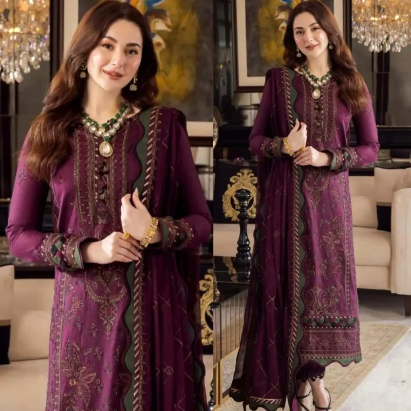 Shop with Namra is offering ASIM JOFA 3PC Lawn Embroidered With Chiffon Embroidered Dupatta 412 3 in latest clothing collection 2024