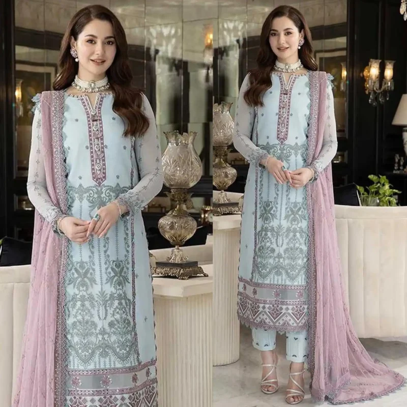 Shop with Namra is offering ASIM JOFA 3PC Lawn Embroidered With Chiffon Embroidered Dupatta 435 in latest clothing collection 2024