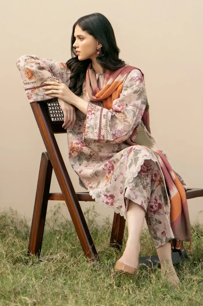 BAROQUE 3PC Lawn Printed Shirt With Voile Printed Dupatta-762 - Image 6