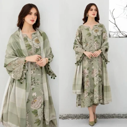 BAROQUE 3PC Lawn Printed Shirt With Voile Printed Dupatta-763