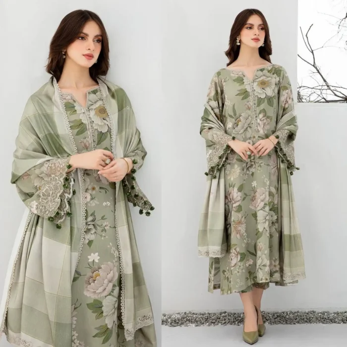 BAROQUE 3PC Lawn Printed Shirt With Voile Printed Dupatta-763 - Image 1