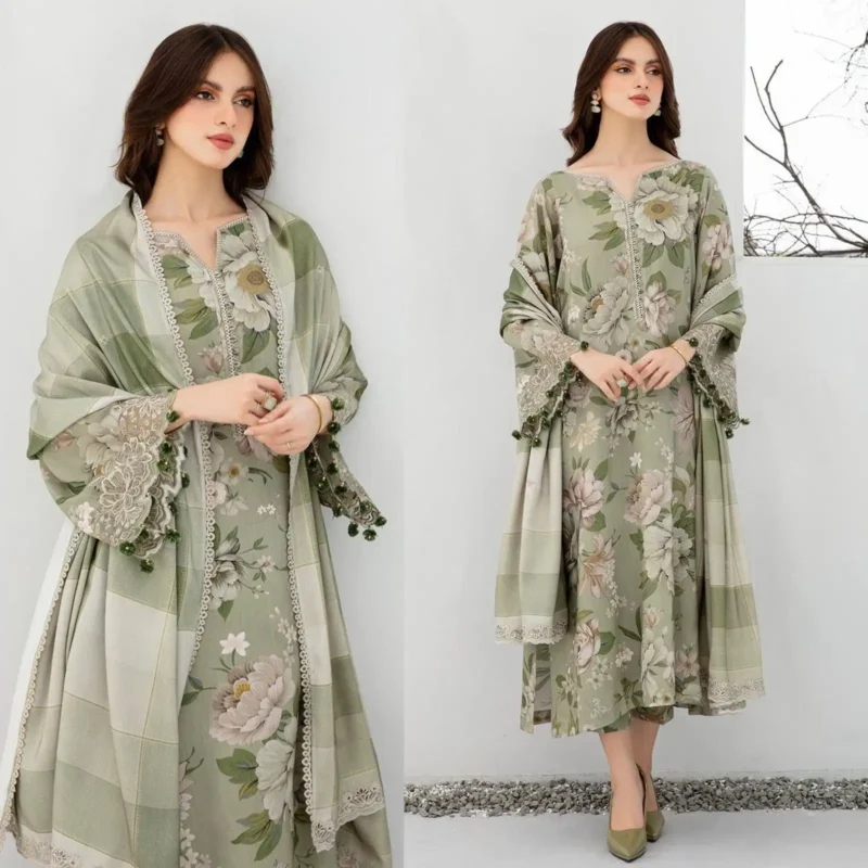Shop with Namra is offering BAROQUE 3PC Lawn Printed Shirt With Voile Printed Dupatta 763 1 in latest clothing collection 2024
