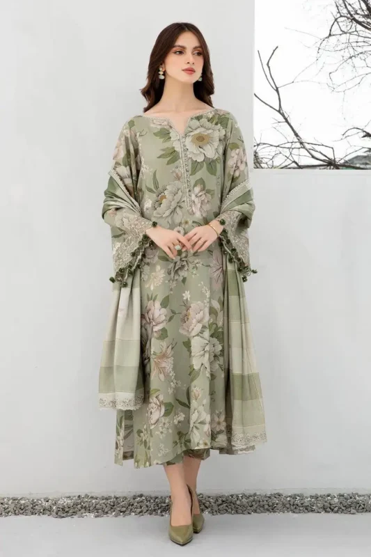 Shop with Namra is offering BAROQUE 3PC Lawn Printed Shirt With Voile Printed Dupatta 763 2 in latest clothing collection 2024