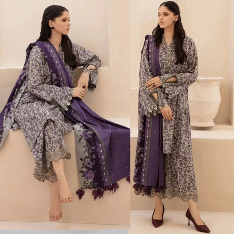 Shop with Namra is offering BAROQUE 3PC Lawn Printed Shirt With Voile Printed Dupatta 768 1 in latest clothing collection 2024