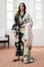 BAROQUE 3PC Lawn Printed Shirt With Voile Printed Dupatta-782 - Image 6