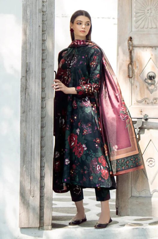 Shop with Namra is offering BAROQUE 3PC Lawn Printed Shirt With Voile Printed Dupatta 783 1 in latest clothing collection 2024
