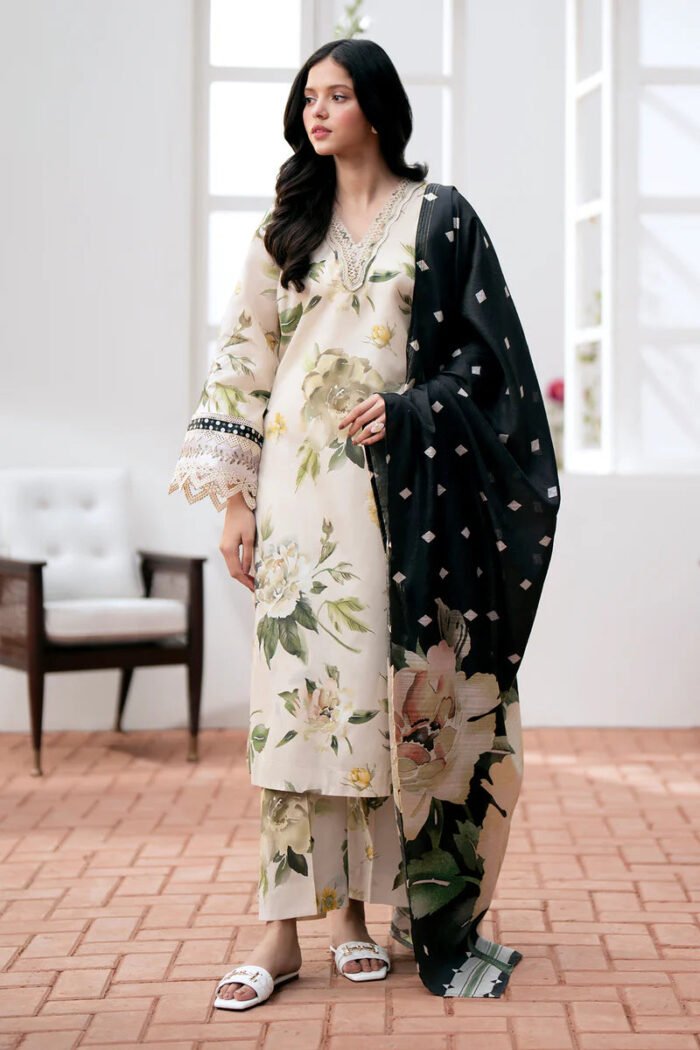 BAROQUE 3PC Lawn Printed Shirt With Voile Printed Dupatta-785 - Image 8