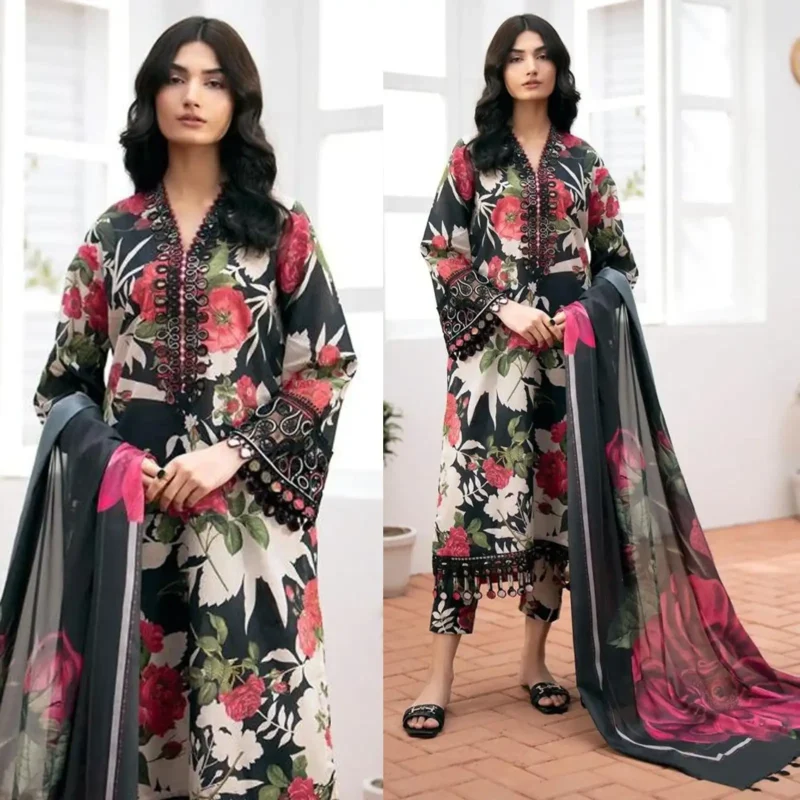 Shop with Namra is offering BAROQUE 3PC Lawn Printed Shirt With Voile Printed Dupatta 786 1 in latest clothing collection 2024
