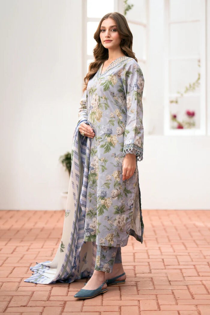 BAROQUE 3PC Lawn Printed Shirt With Voile Printed Dupatta-787 - Image 7