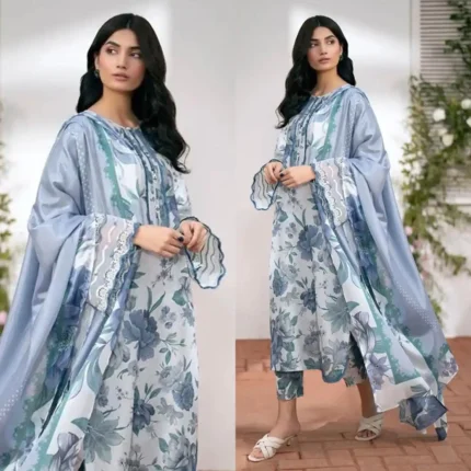BAROQUE 3PC Lawn Printed Shirt With Voile Printed Dupatta-789