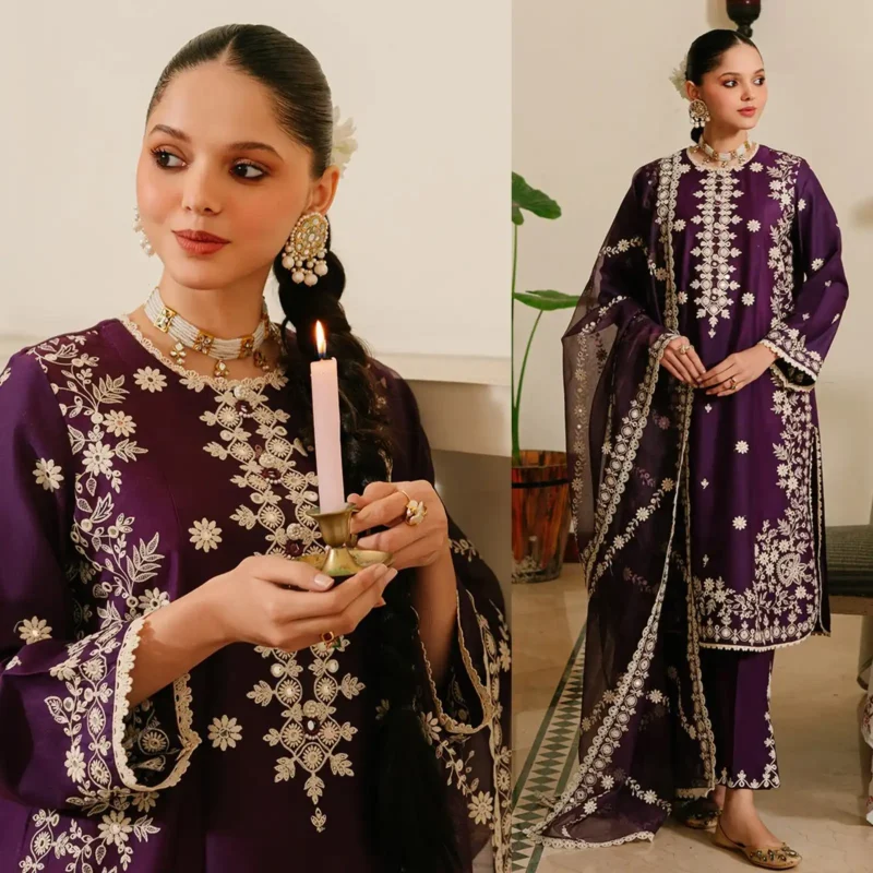 Shop with Namra is offering CROSS STITCH 3PC Lawn Embroidered With Organza Embroidered Dupatta 468 in latest clothing collection 2024