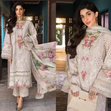 ELAF Lawn 3PC Chikankari Embroidered With Printed Dupatta-432