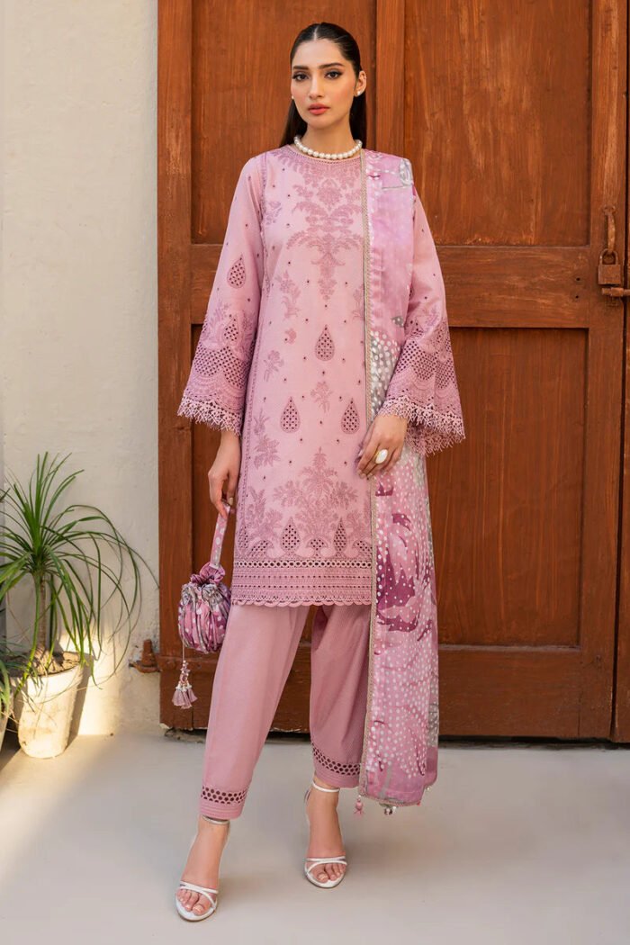 JAZMIN 3PC Chekankari Lawn Embroidered With Printed Dupatta-480 - Image 7