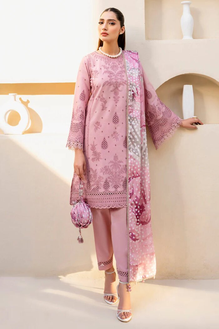JAZMIN 3PC Chekankari Lawn Embroidered With Printed Dupatta-480 - Image 3