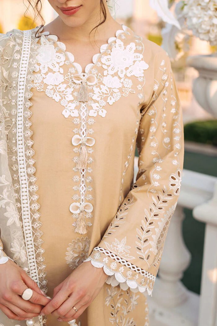 MUSHQ 3PC Lawn Chekankari Embroidered With Organza Embroidered Dupatta-402 - Image 7