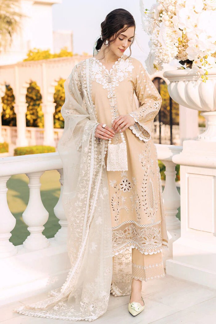 MUSHQ 3PC Lawn Chekankari Embroidered With Organza Embroidered Dupatta-402 - Image 4