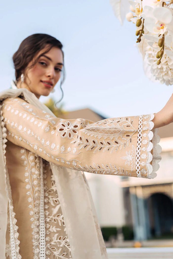 MUSHQ 3PC Lawn Chekankari Embroidered With Organza Embroidered Dupatta-402 - Image 3