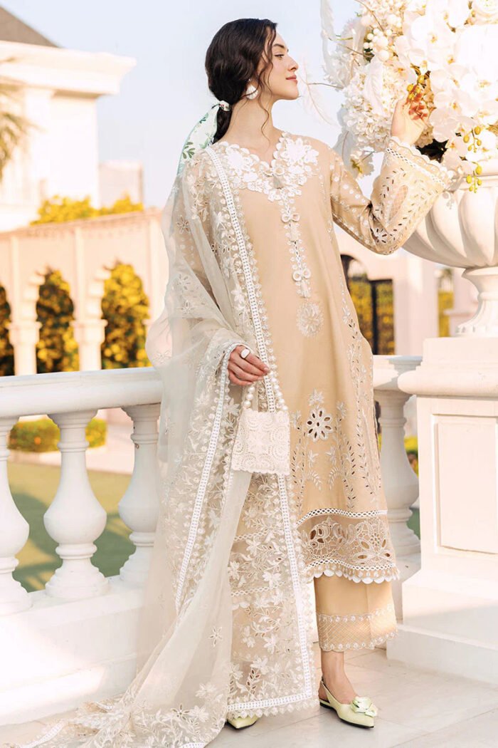 MUSHQ 3PC Lawn Chekankari Embroidered With Organza Embroidered Dupatta-402 - Image 2
