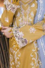 QALAMKAR Chikenkari Lawn 3PC Embroidered With Organza Embroidered Dupatta-450 - Image 4