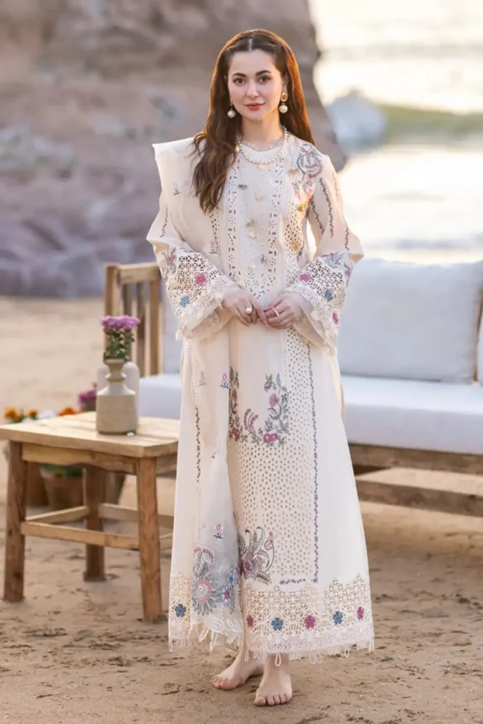 QALAMKAR Chikenkari Lawn 3PC Embroidered With Organza Embroidered Dupatta-455 - Image 3