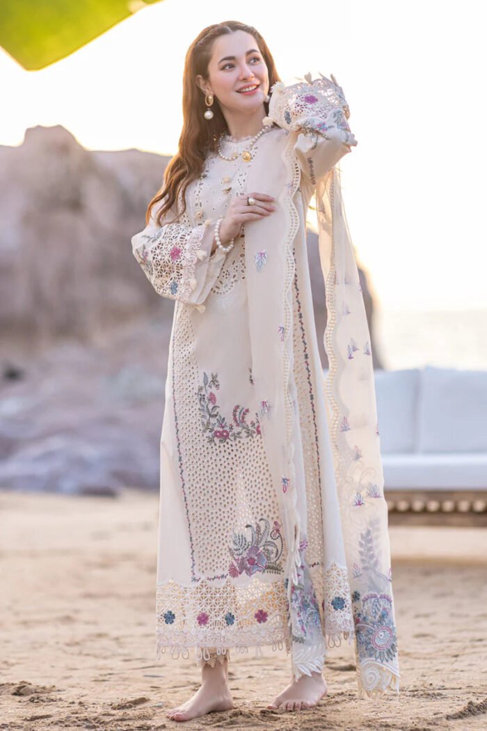 QALAMKAR Chikenkari Lawn 3PC Embroidered With Organza Embroidered Dupatta-455 - Image 5