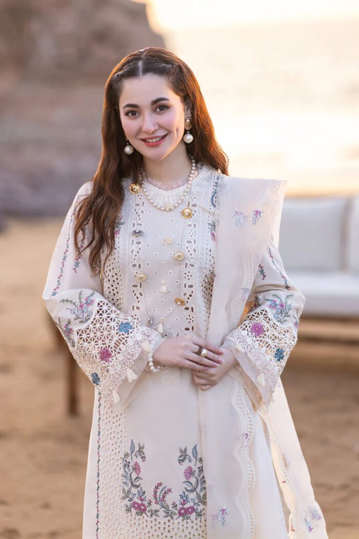 QALAMKAR Chikenkari Lawn 3PC Embroidered With Organza Embroidered Dupatta-455 - Image 4