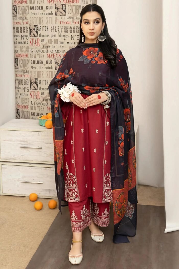 URGE 3PC Lawn Embroidered Shirt With Printed Dupatta-436 - Image 3