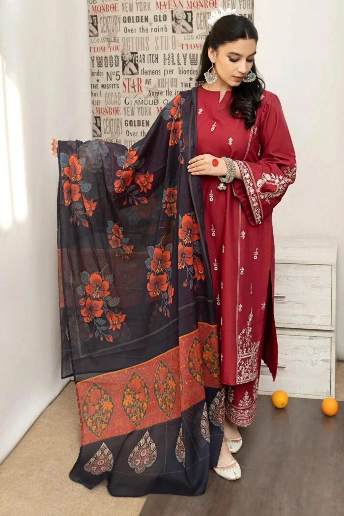 URGE 3PC Lawn Embroidered Shirt With Printed Dupatta-436 - Image 2