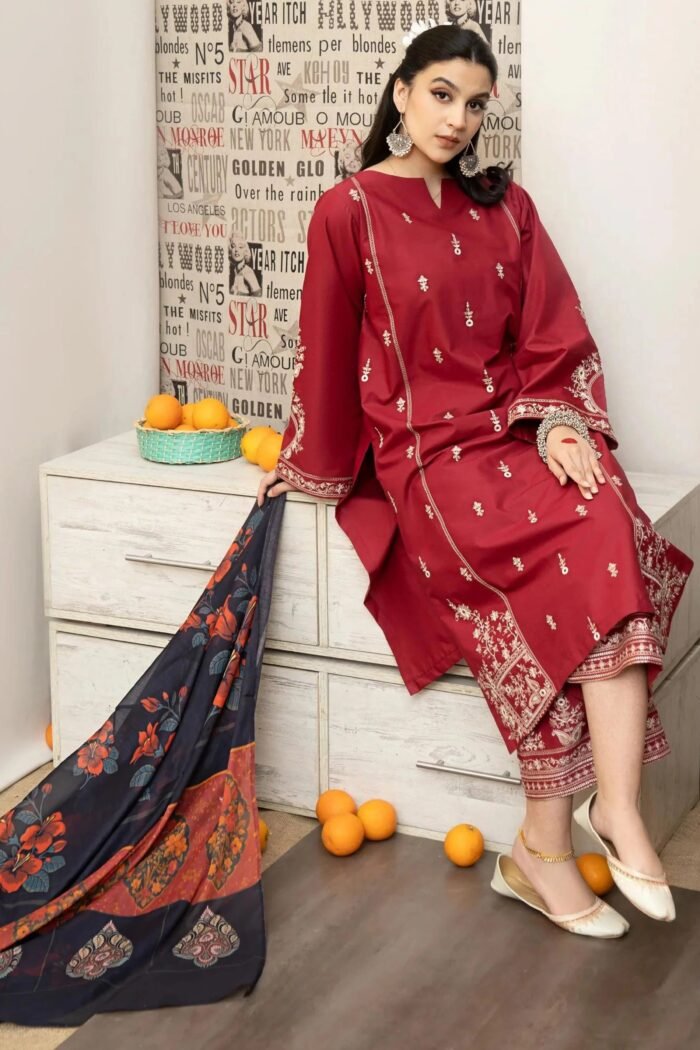 URGE 3PC Lawn Embroidered Shirt With Printed Dupatta-436 - Image 4