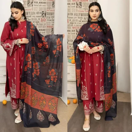 URGE 3PC Lawn Embroidered Shirt With Printed Dupatta-436