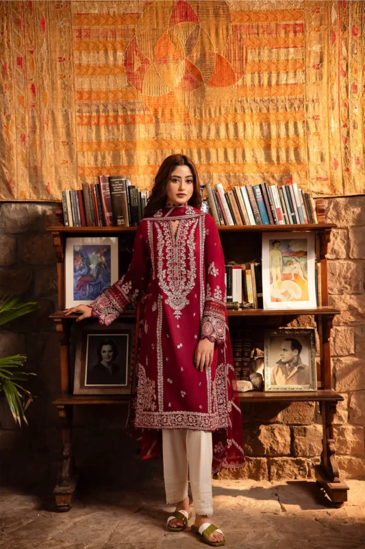 Shop with Namra is offering ZAHA 3PC Lawn Embroidered With Chiffon Embroidered Dupatta 452 in latest clothing collection 2024