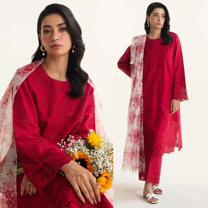 ZARA SHAHJAHAN 3PC Lawn Chikankari Embroidered Shirt With Printed Dupatta-487 - Image 1