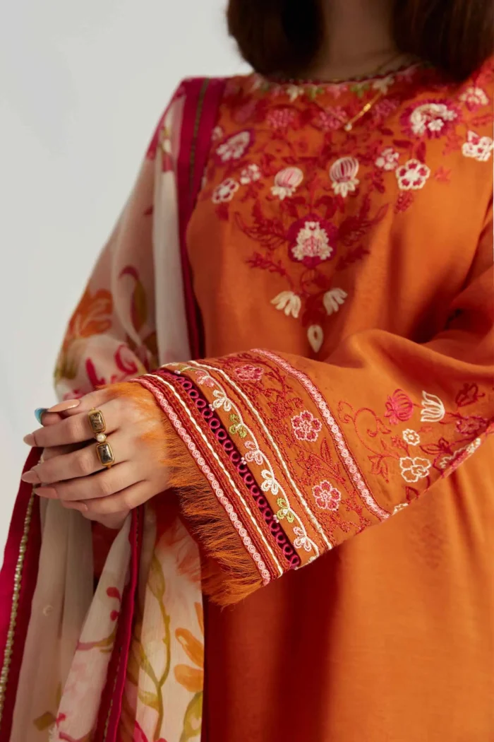 ZARA SHAHJAHAN 3PC Lawn Embroidered Shirt With Printed Dupatta-466 - Image 4