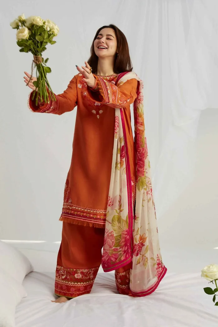 ZARA SHAHJAHAN 3PC Lawn Embroidered Shirt With Printed Dupatta-466 - Image 3