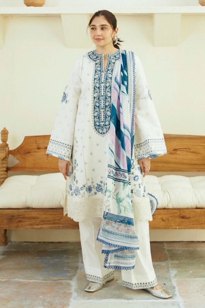 ZARA SHAHJAHAN 3PC Lawn Embroidered Shirt With Printed Dupatta-492 - Image 2