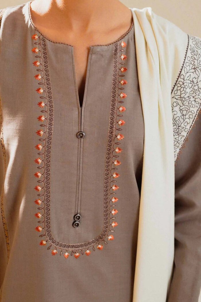 Zara Shahjahan 3PC Lawn Embroidered Shirt With PRINT Dupatta-365 - Image 3