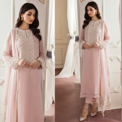 Baroque 3PC Lawn Embroidered Shirt With Chiffon Embroidered Dupatta-506