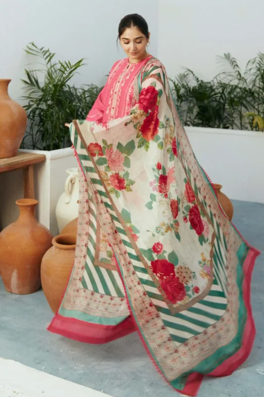 Shop with Namra is offering ZARA SHAHJAHAN 3PC Lawn Embroidered Shirt With Printed Dupatta 515 3 in latest clothing collection 2024