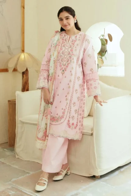 Zara Shahjahan 3PC LAWN Embroidered shirt with printed dupatta-524