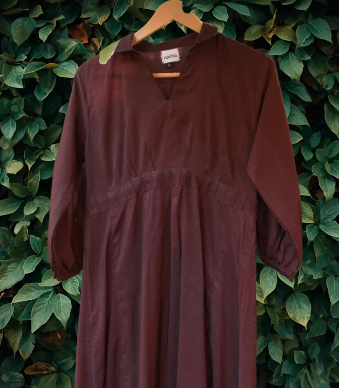 Revival Coffee Paper Silk Dress Collared Frock Style - Image 7