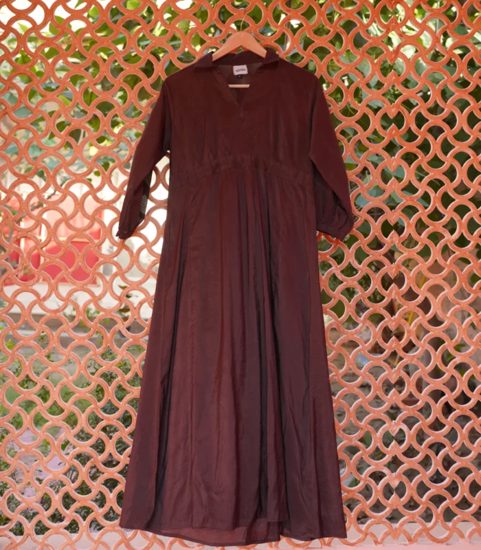 Revival Coffee Paper Silk Dress Collared Frock Style - Image 8