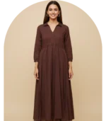 Collared Coffee Nylon Paper Silk Maxi Dress Revival Collection