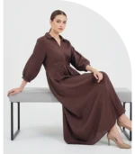 Revival Coffee Paper Silk Dress Collared Frock Style - Image 2
