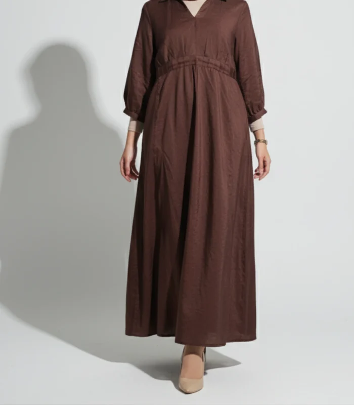 Revival Coffee Paper Silk Dress Collared Frock Style - Image 3