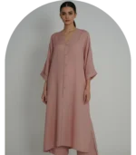 Pastel Pink Rayon Viscose 2 Piece Suit Long Straight Shirt