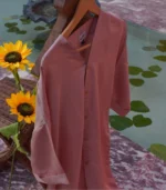 Pastel Pink Rayon Viscose 2 Piece Suit Long Straight Shirt