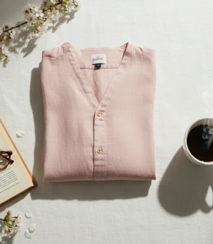 Pastel Pink Rayon Viscose 2 Piece Suit Long Straight Shirt